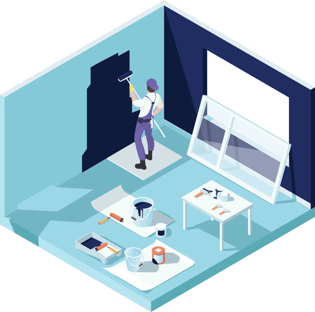 Illustration of a room being painted